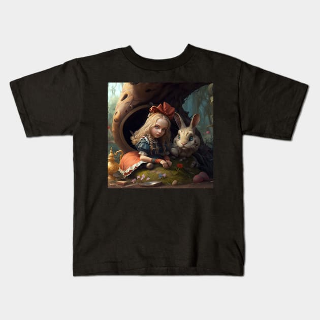 Alice in Wonderland. "Tea Party with the Mad Hatter and the Cheshire Cat" Kids T-Shirt by thewandswant
